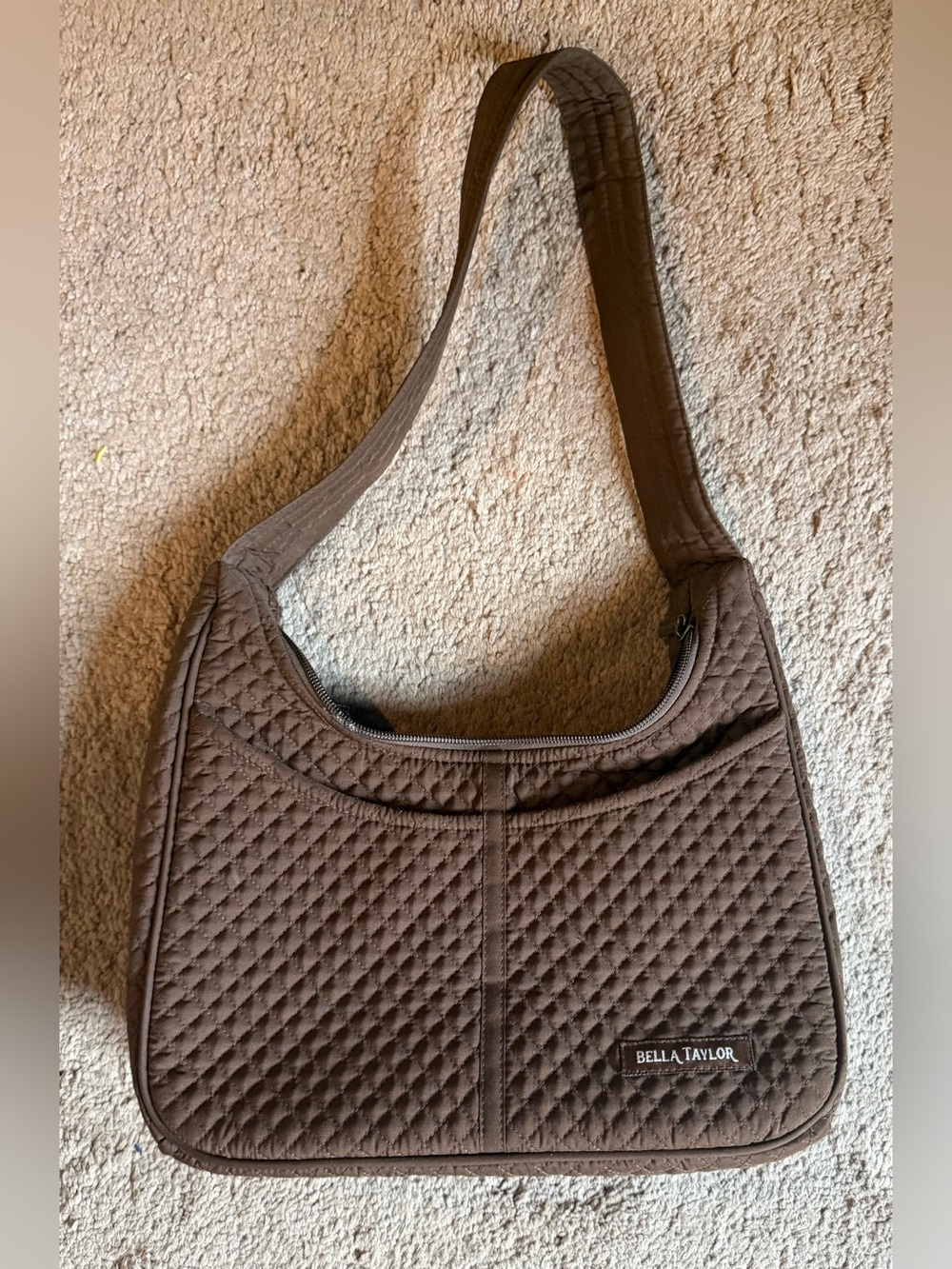Bella Taylor Quilted Shoulder Bag in Chocolate Brown